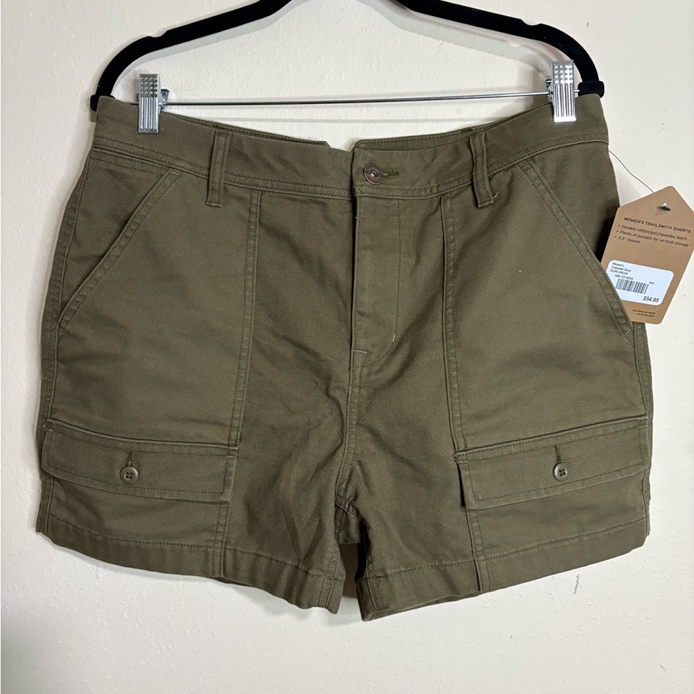 New! REI Women's Trailsmith Cargo Green Khaki Canvas Shorts - Size 12